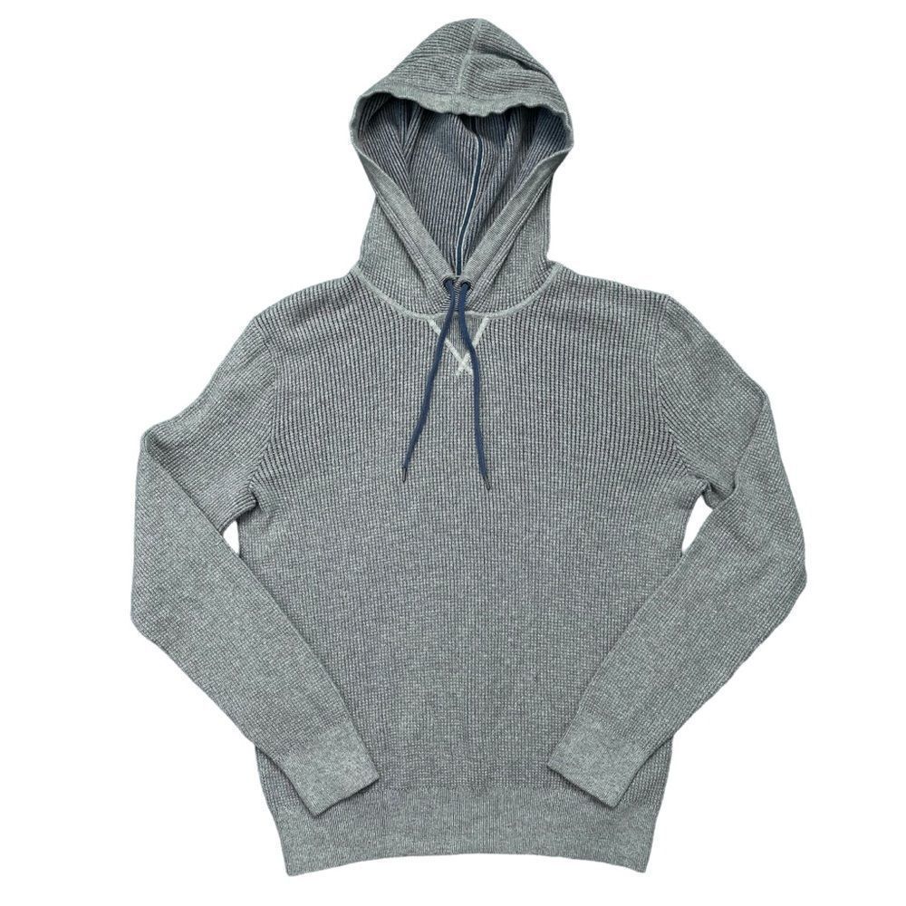 GAP Grey Cotton Long Sleeve Thermal Blue Drawstrings Hoodie Size Medium